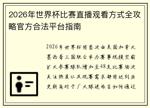 2026年世界杯比赛直播观看方式全攻略官方合法平台指南
